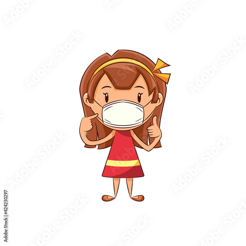 Girl wearing face mask thumbs up