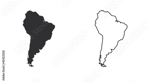 Silhouettes of the continents of South America. Continent map template. Vector illustration