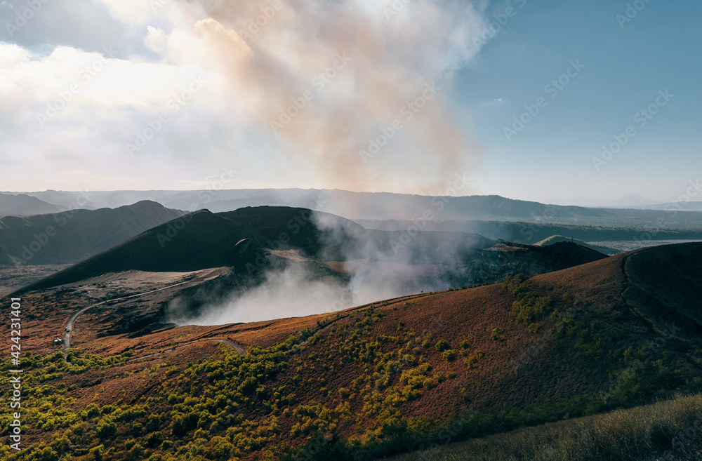 Beautiful view of the santiago crater in the Masaya volcano national park.