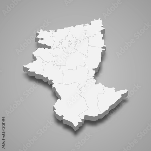 3d isometric map of Kostanay oblast is a region of Kazakhstan