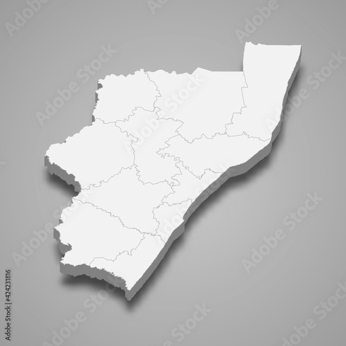 3d isometric map of KwaZulu-Natal is a Province of South Africa