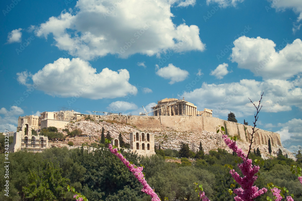 Athens Greece, Parthenon old temple on Acropolis hill scenic view