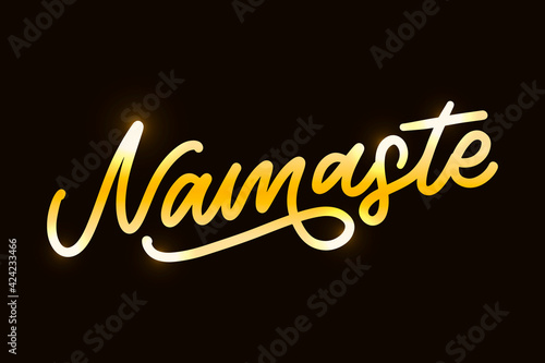 Hand drawn Namaste lettering. Indian greeting, Hello in Hindi. Stylish cursive handwriting, modern calligraphy. Isolated vector illustration.