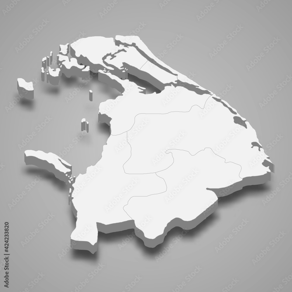 3d isometric map of Northern Province of Sri Lanka