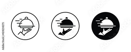 Waiter with food tray icon, Hand tray icons, Restaurant line icon, outline vector sign, linear pictogram style isolated on white. Food occasions symbol