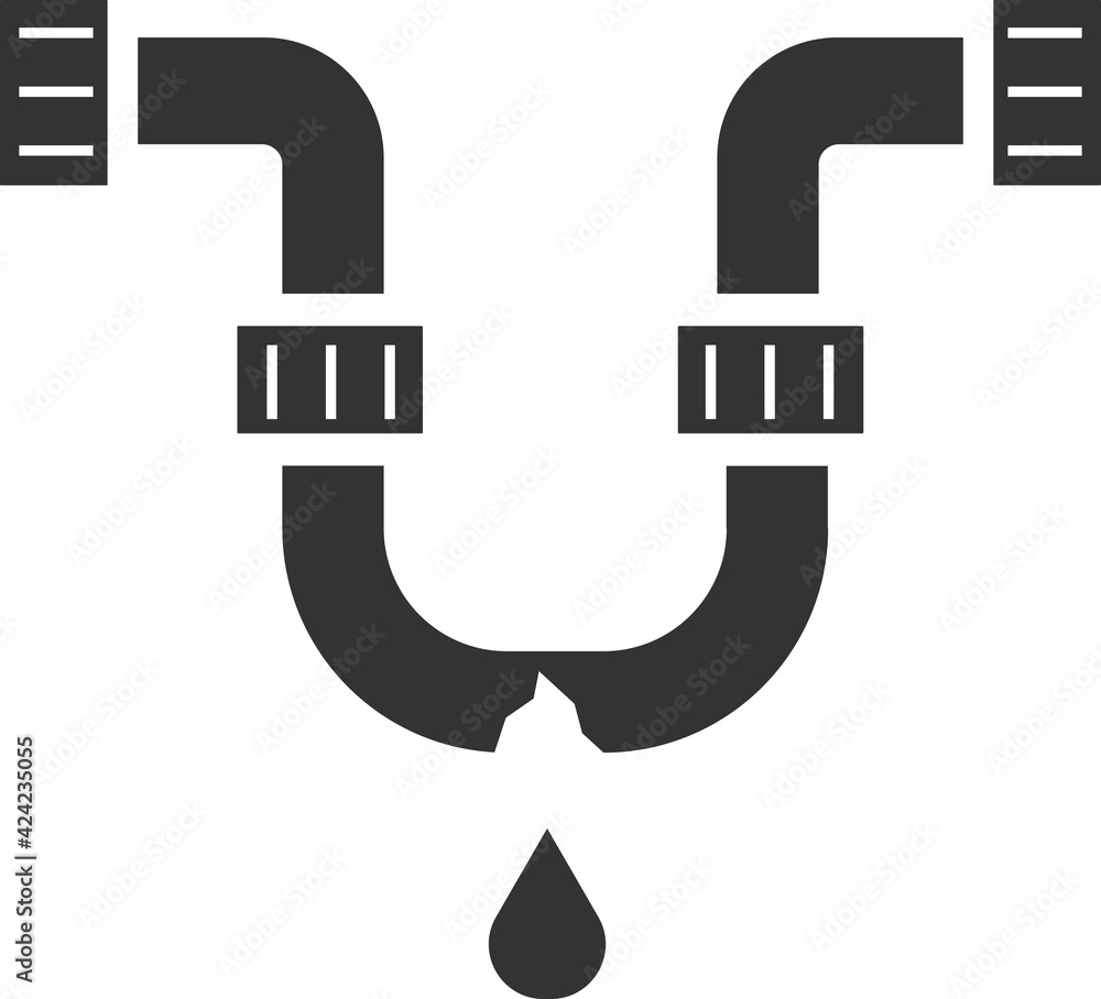 Broken pipe icon. Black silhouette. Vector illustration. Broken pipe icon. Black silhouette. Vector illustration.