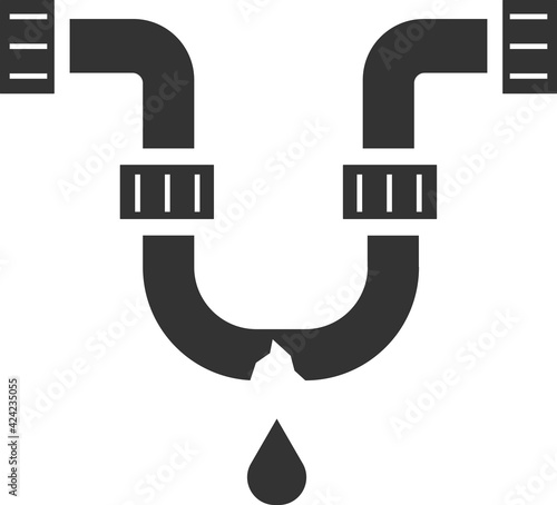 Broken pipe icon. Black silhouette. Vector illustration.