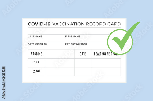 Coronavirus Vaccination Record Card, Vaccination Card, Vaccination Passport, Covid-19 Record, Herd Immunity, Immunization Record, Vector Illustration Background *For Illustration Purposes Only*