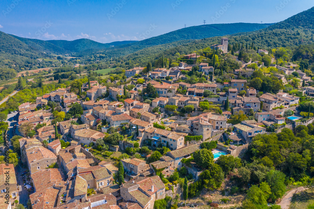 drone view of an ancient village in france