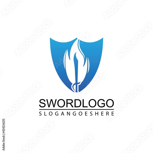 Sword Fire and Shield Logo Vector Template Design