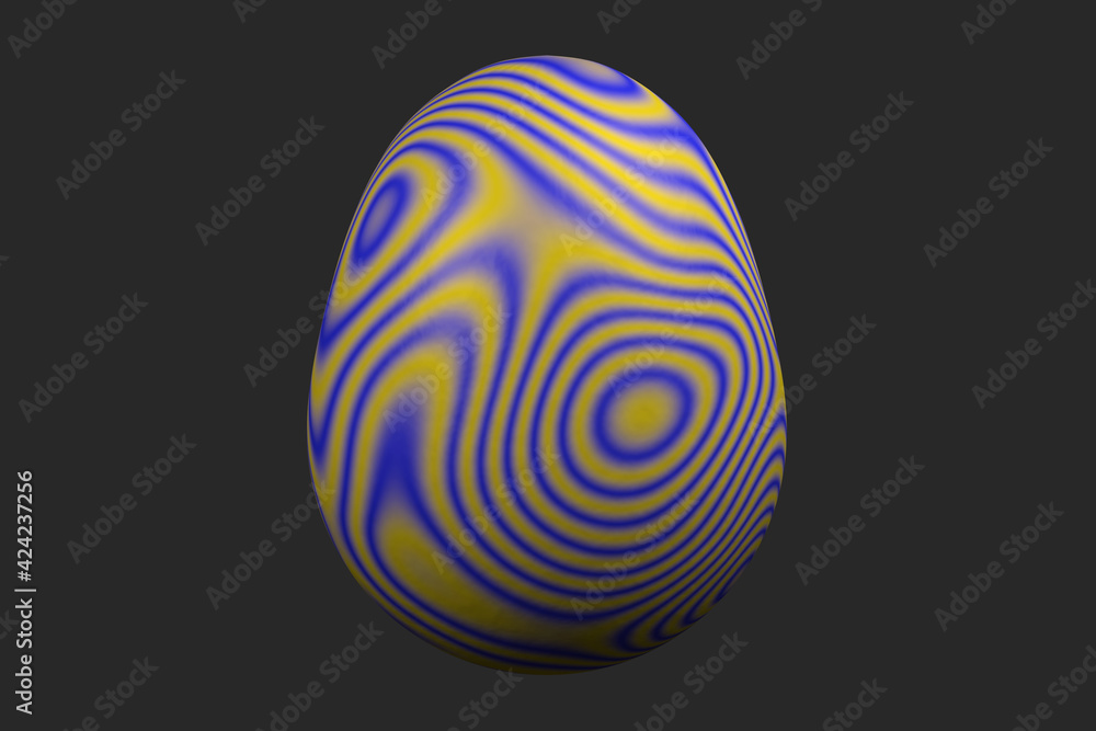 Happy easter. Multi-colored Easter egg with a wavy pattern. 3D rendering. Egg on a gray background close-up. Free space for an inscription. Happy easter. Multi-colored Easter egg with a wavy pattern. 3D rendering. Egg on a gray background close-up. Free space for an inscription.