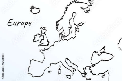 Obraz na płótnie Hand draw map of Europe. Black line drawing sketch. outline doodle on white background. handwriting script name of the country. vector illustration w salonie
