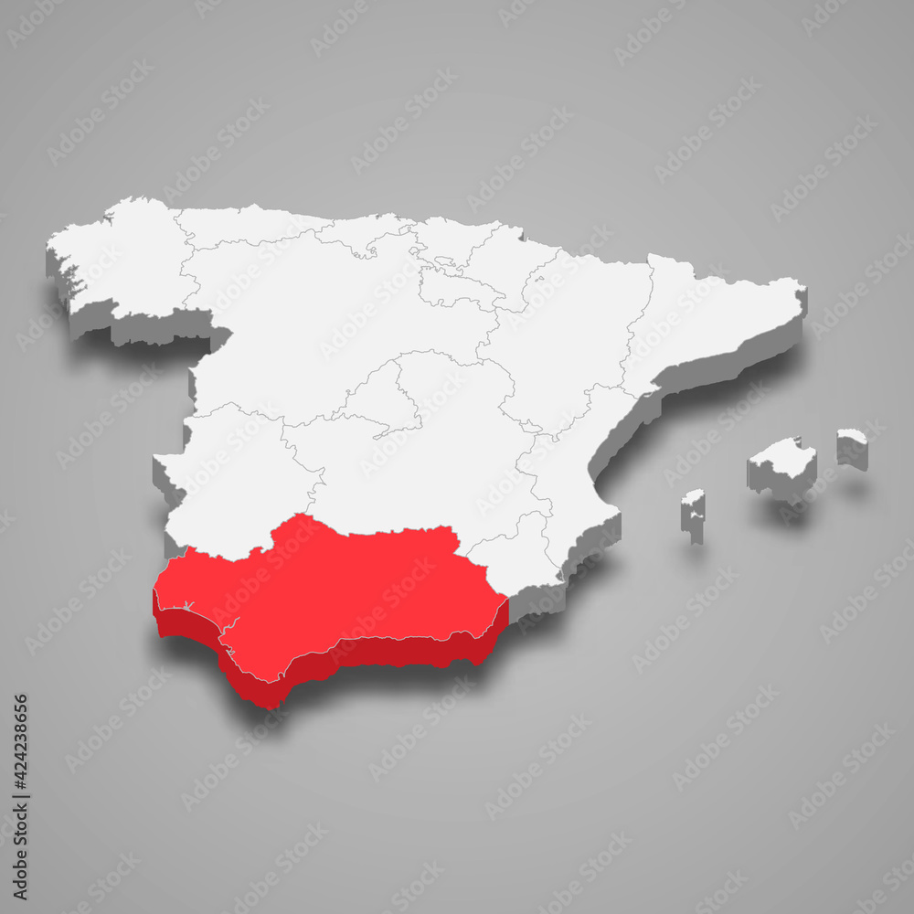 Fototapeta premium Andalusia region location within Spain 3d map