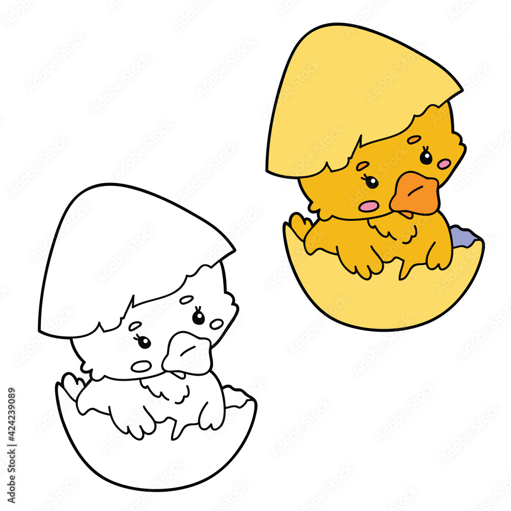 Vector illustration coloring page with cartoon easter duck in egg for ...