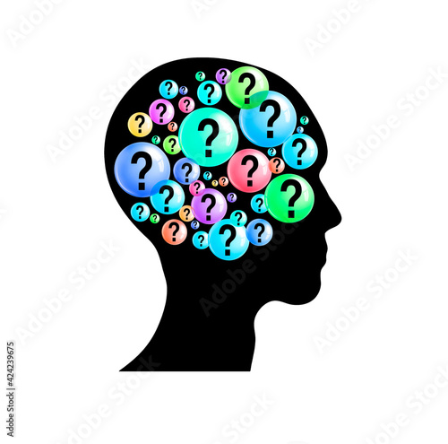 Blasen mit Fragezeichen einem Kopf