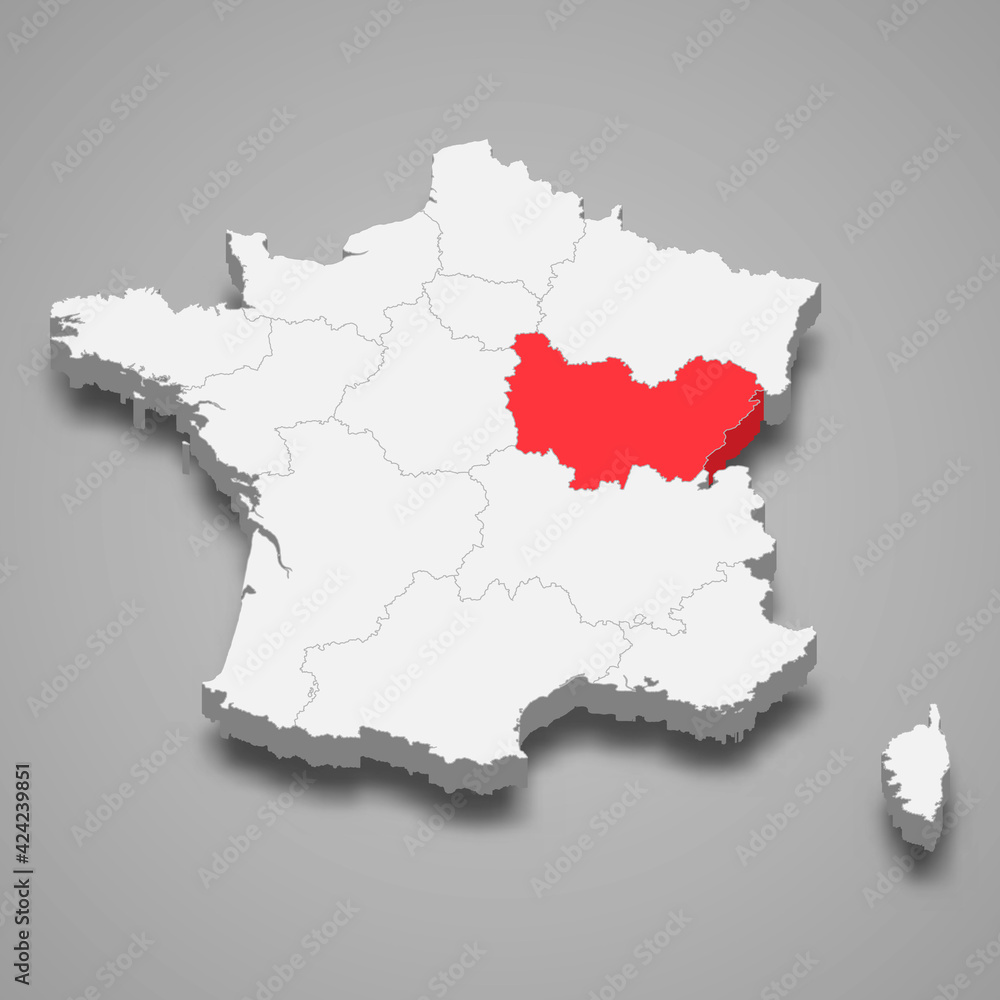 Bourgogne-Franche-Comte region location within France 3d isometric map