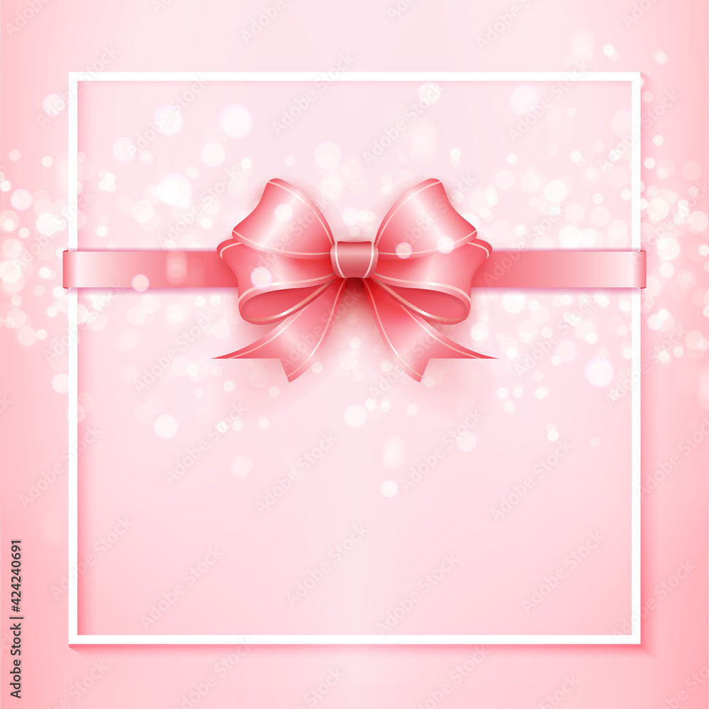 Cute pink ribbon with shining bokeh background