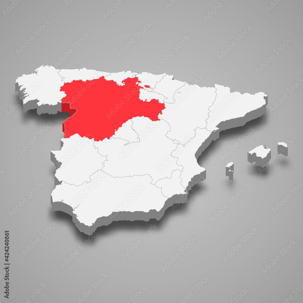 Castile and Leon region location within Spain 3d map