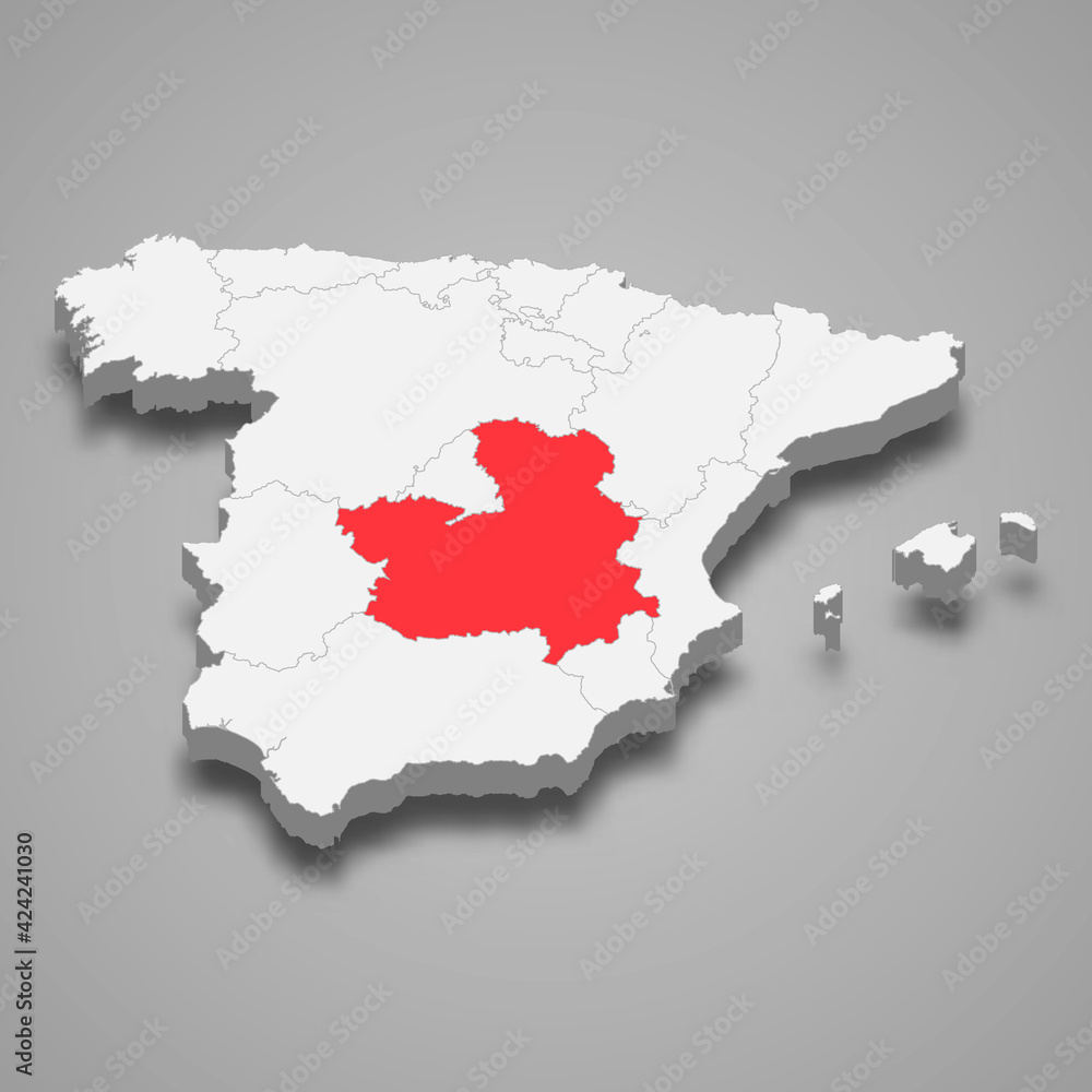 Castilla-La Mancha region location within Spain 3d map