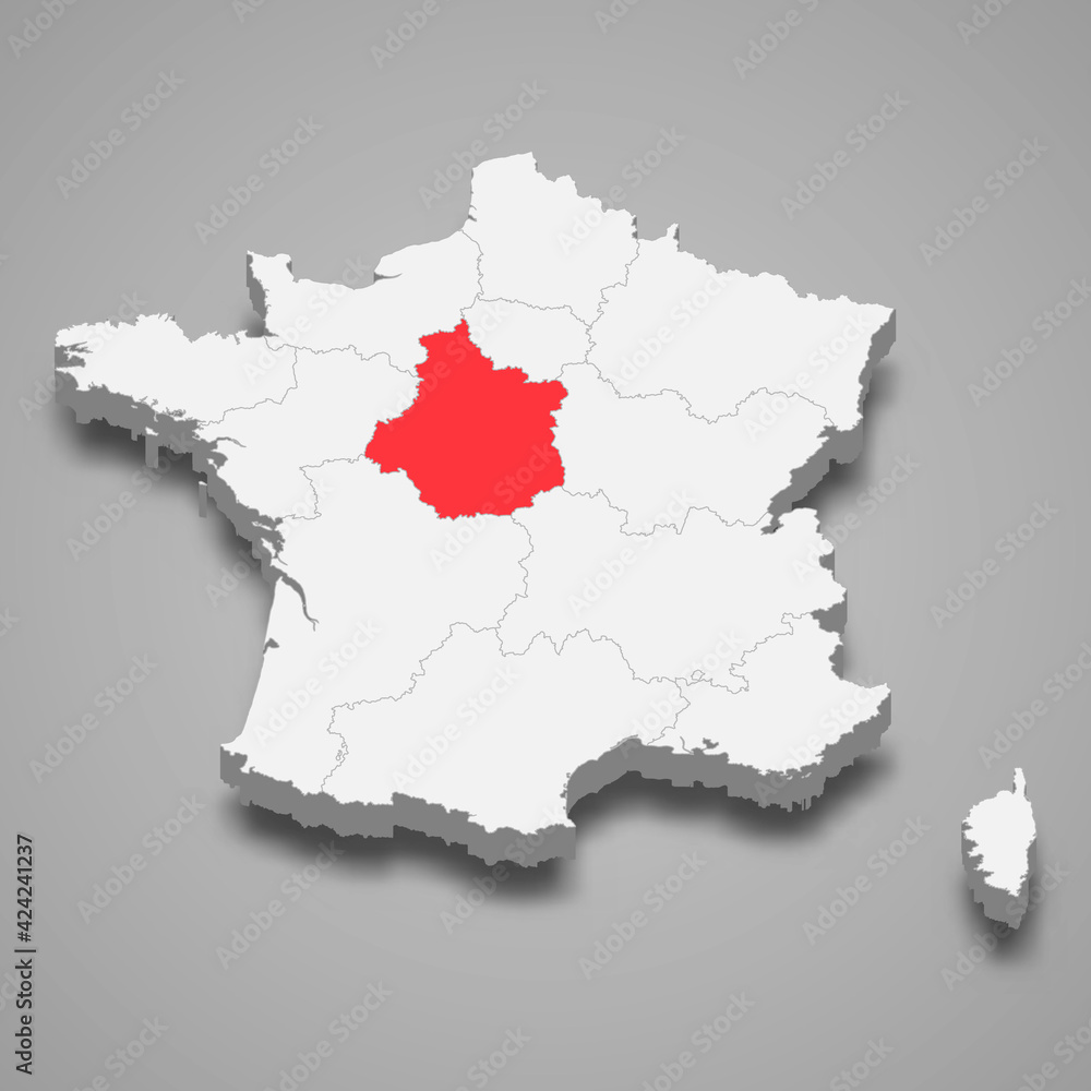 Centre-Val de Loire region location within France 3d isometric map