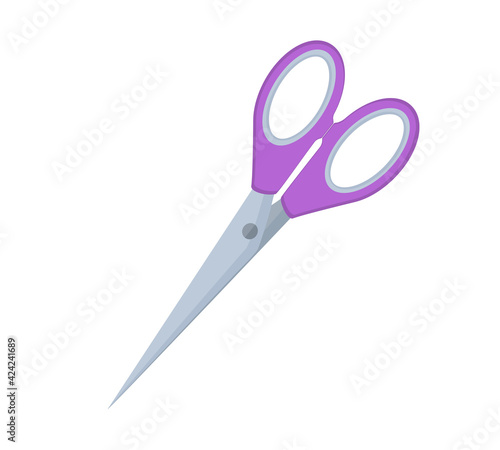 Vector illustration of purple scissors. Isolated on white background 