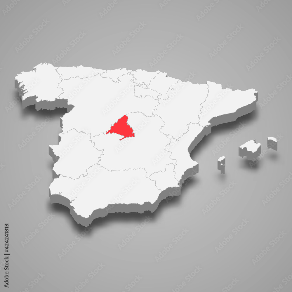 Community Madrid region location within Spain 3d map Community Madrid region location within Spain 3d map