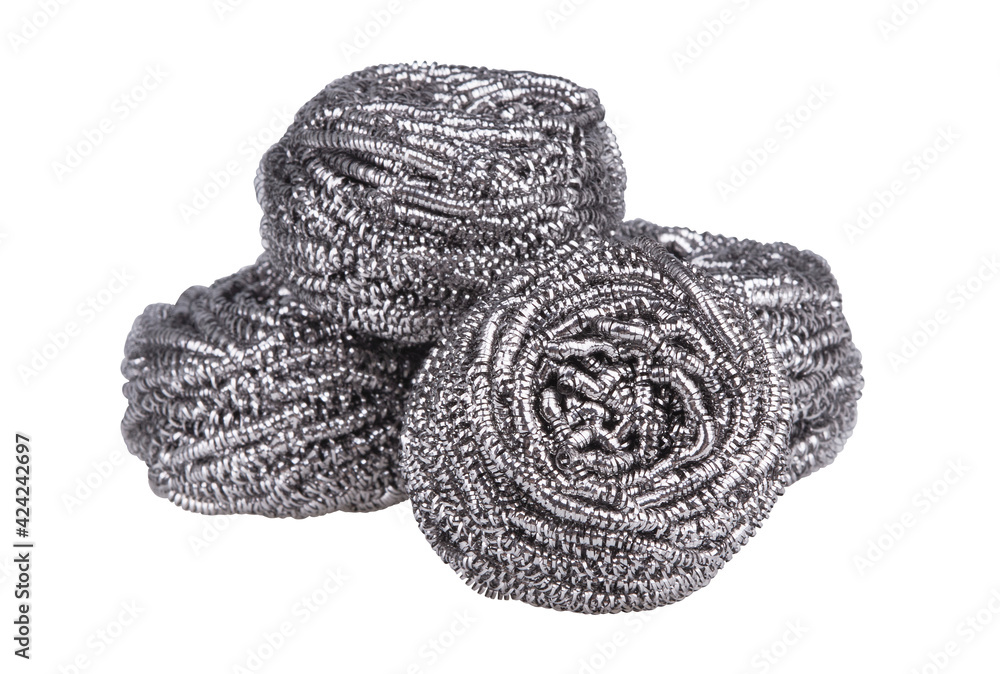 Φωτογραφία Set of stainless steel scrubbers, scouring pads (metal sponges, scrub buds) for