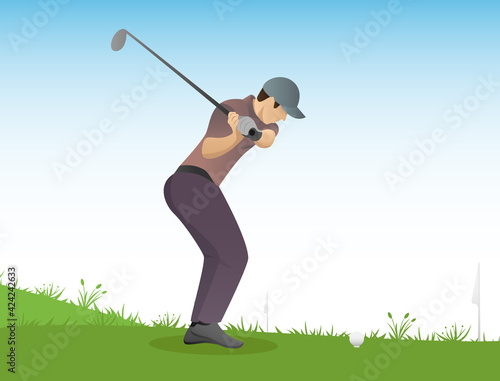 A golf athlete playing golf on a green field