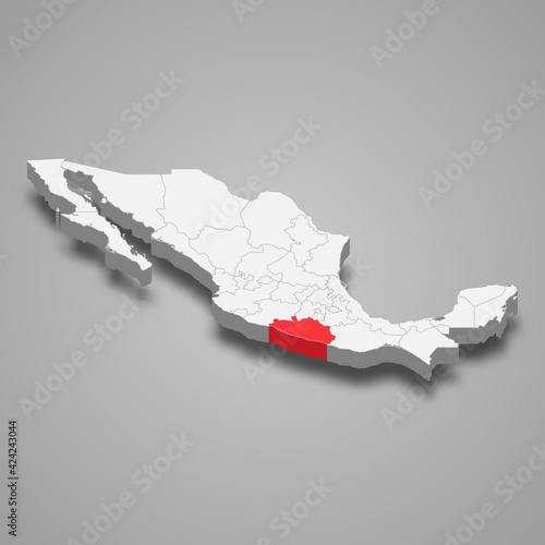 Guerrero region location within Mexico 3d map