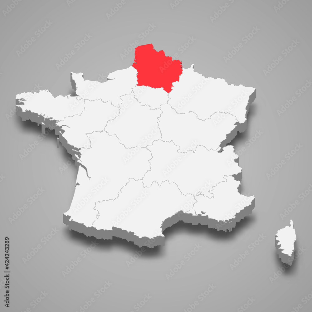 Hauts-de-France region location within France 3d isometric map