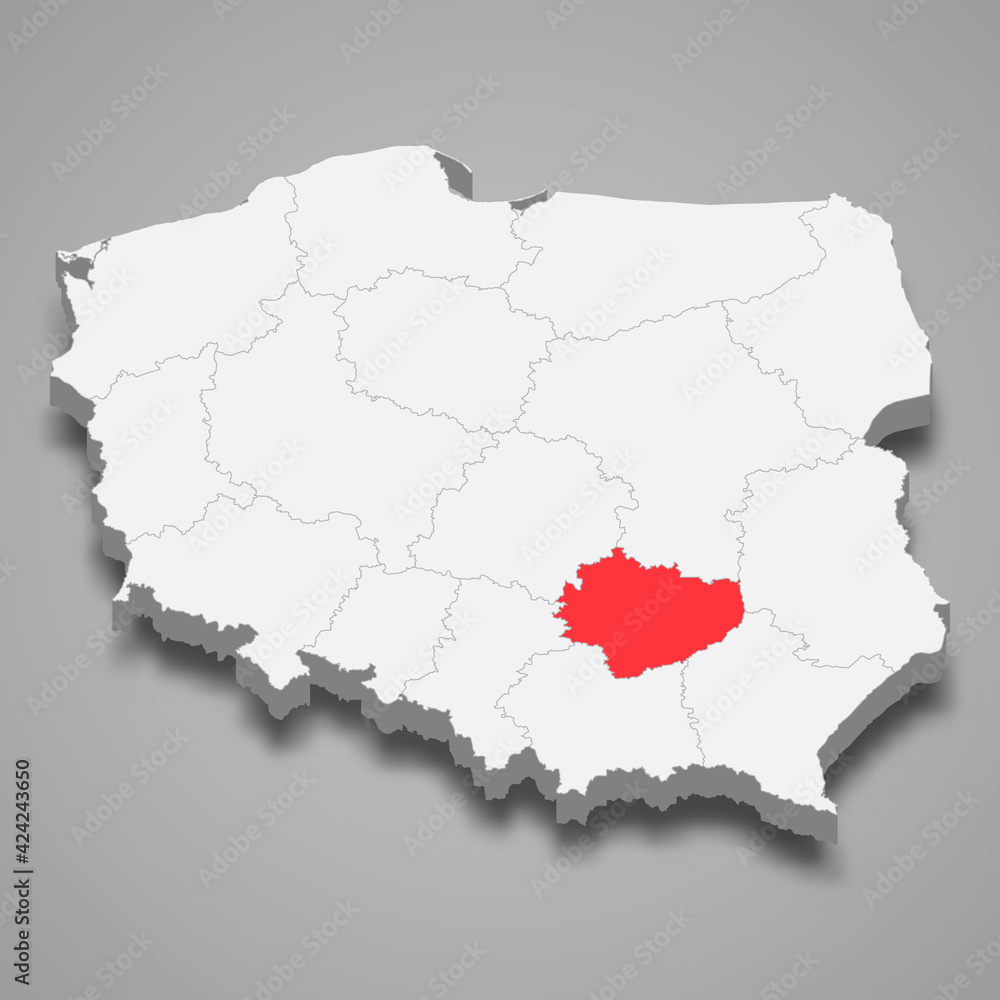 Holy Cross region location within Poland 3d map