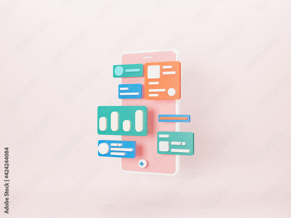 Application development and UI-UX design Concept. 3D rendering Application development and UI-UX design Concept. 3D rendering