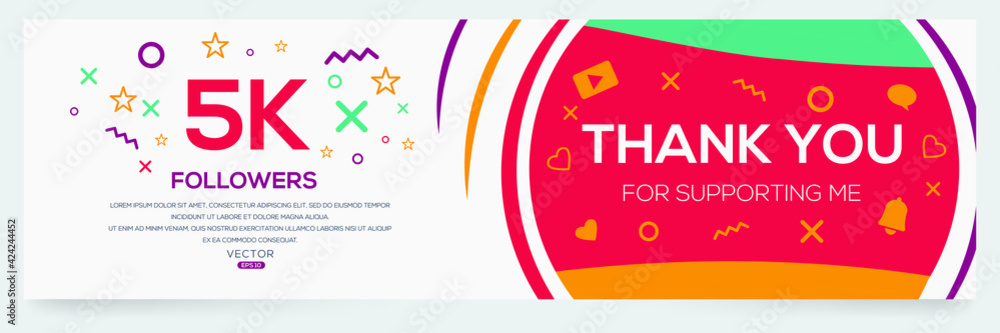 Creative Thank you (5k, 5000) followers celebration template design for social network and follower ,Vector illustration.