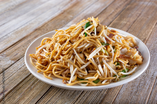 A view of a plate of chow mein.