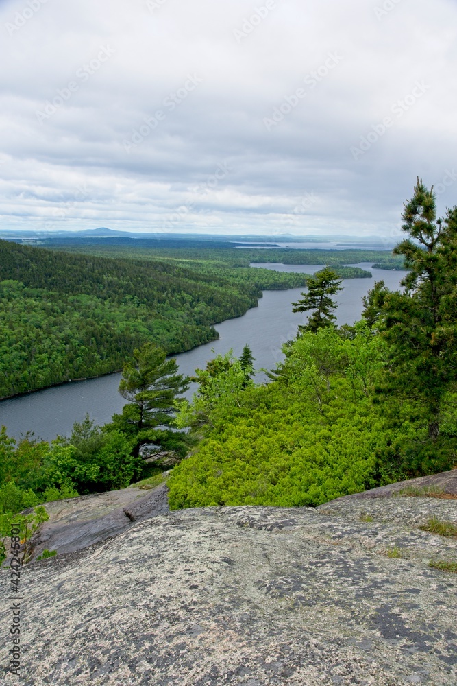 View on Long Pond from Beech Mountain on Mt Desert Island in Maine USA