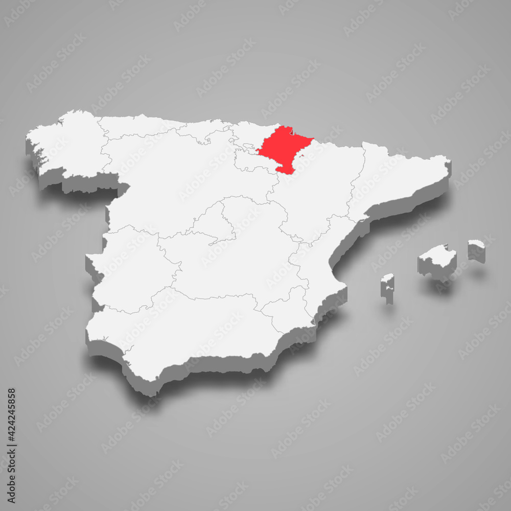 Navarre region location within Spain 3d map