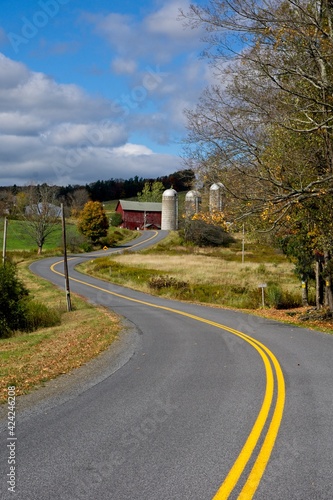 Autumn scene with windy road in Delaware County NY