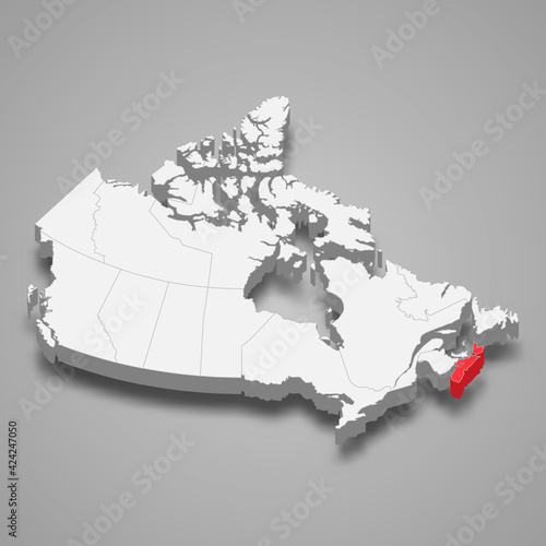 Nova Scotia region location within Canada 3d map