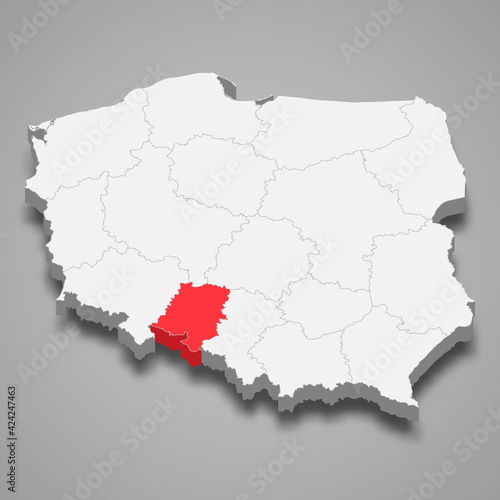 Opole region location within Poland 3d map