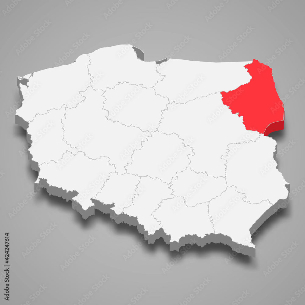 Podlaskie region location within Poland 3d map