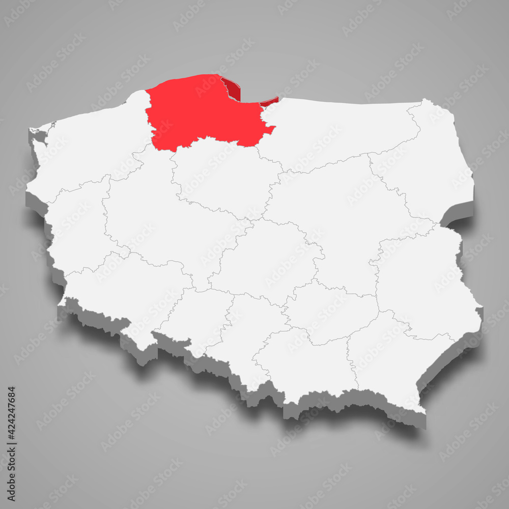 Pomerania region location within Poland 3d map
