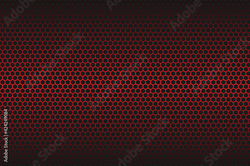Red Carbon fiber hexagon texture. Metal mesh black steel background. Dark carbon fiber texture.