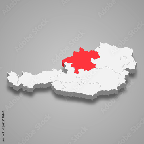 Upper Austria region location within Austria 3d map