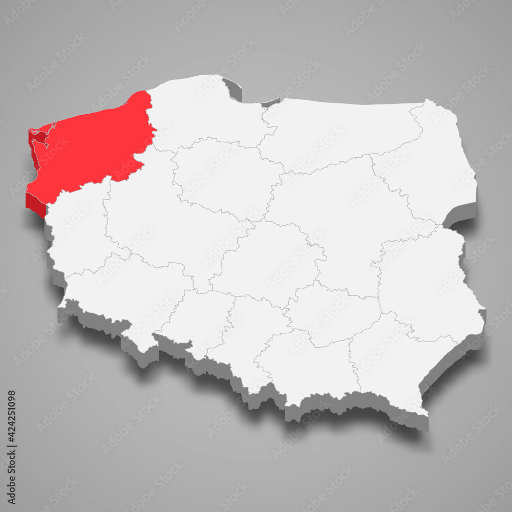 West Pomerania region location within Poland 3d map West Pomerania region location within Poland 3d map