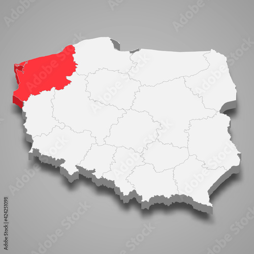 West Pomerania region location within Poland 3d map