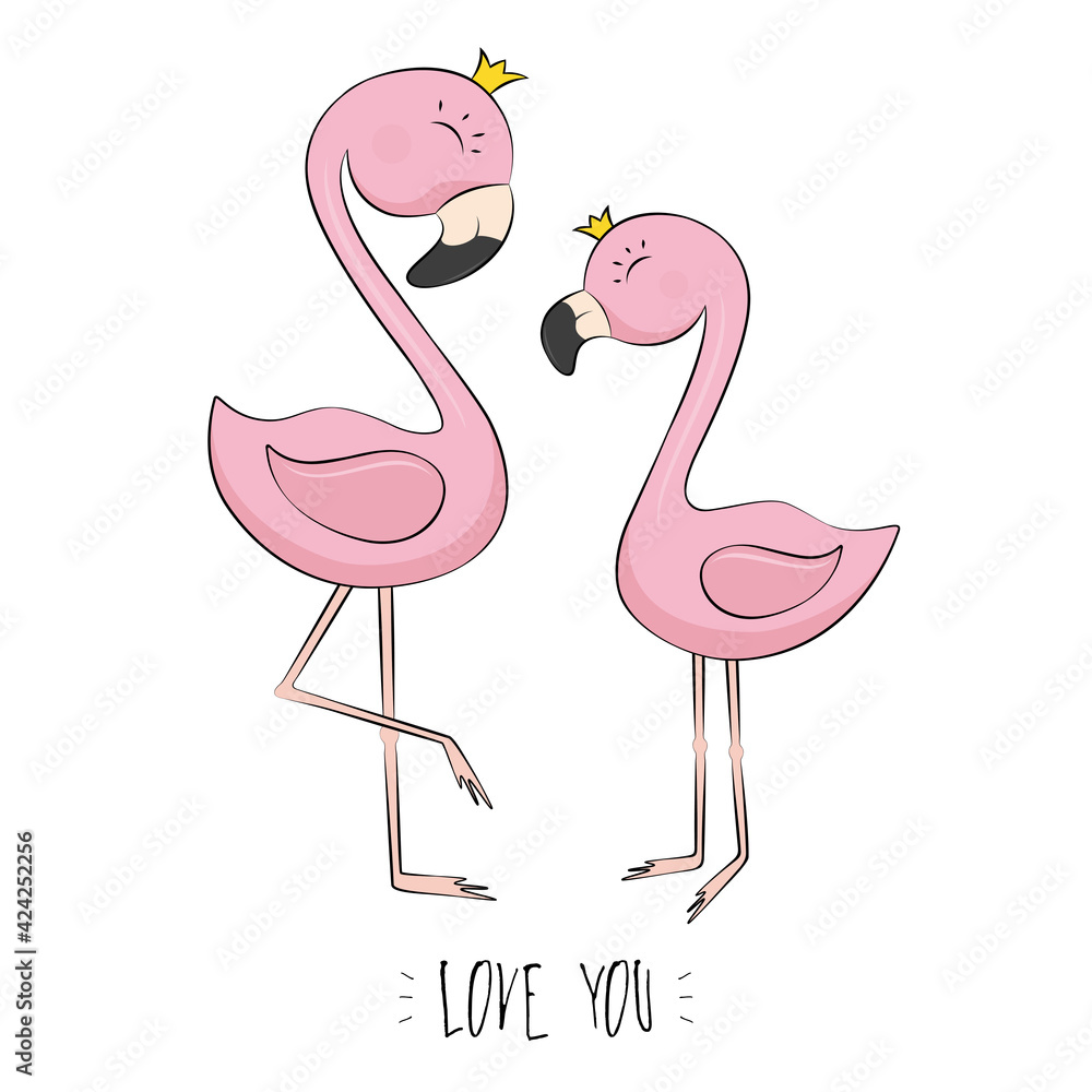 Pink flamingo. Doodle. Cartoon. Can used for print design, greeting card, baby shower, poster, fabric, textile, nursery t-shirt, kids apparel.. Pink flamingo. Doodle. Cartoon. Can used for print design, greeting card, baby shower, poster, fabric, textile, nursery t-shirt, kids apparel..