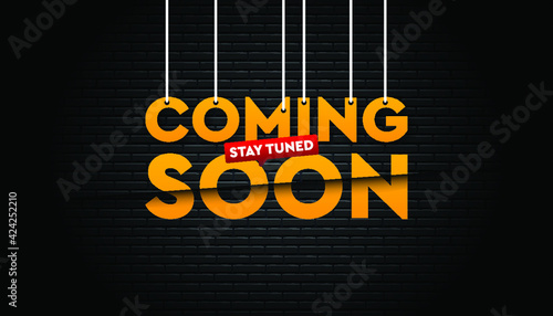 Coming soon with brick wall background template.