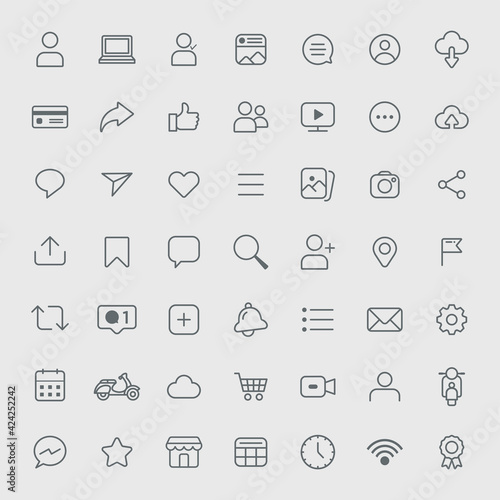 Social media, web, online sales and various icons. Vector set