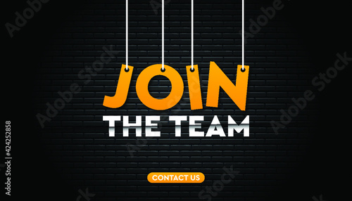 Hiring team with brick wall background template.