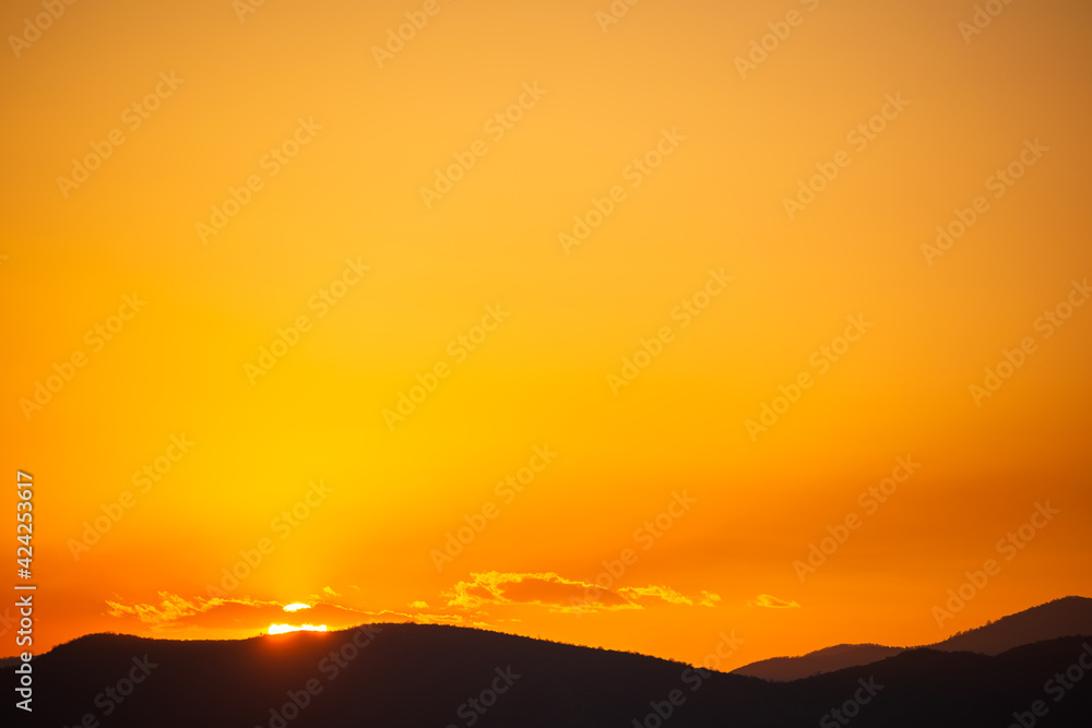 Mirage sunset over mountain range in Armenia